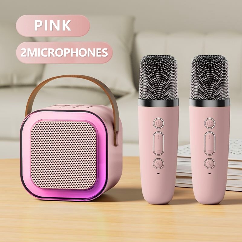 Caixa De Som C/ Microfones Alto-falante Bluetooth Karaoke com Microfone Luz ambiente RGB