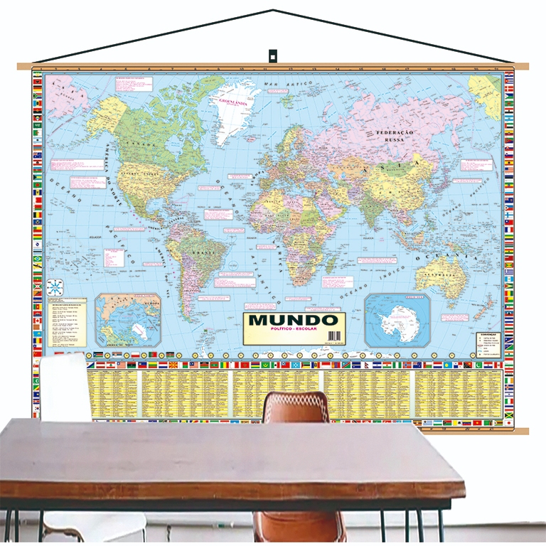 Mapa Mundi Político Escolar Edição 2025 – Banner com Cordinha para ...