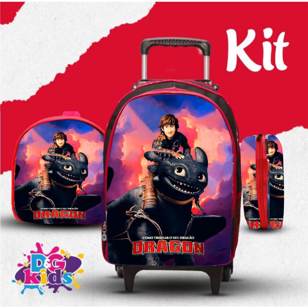 KIT Mochila Escolar Infantil Como Treinar o Seu Dragão com Lancheira e ...