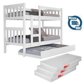 Treliche Auxiliar Branco Adulto Reforçada 100% MDF Com Colchão Grande Confortável Quarto Compacto em Oferta na Shopee