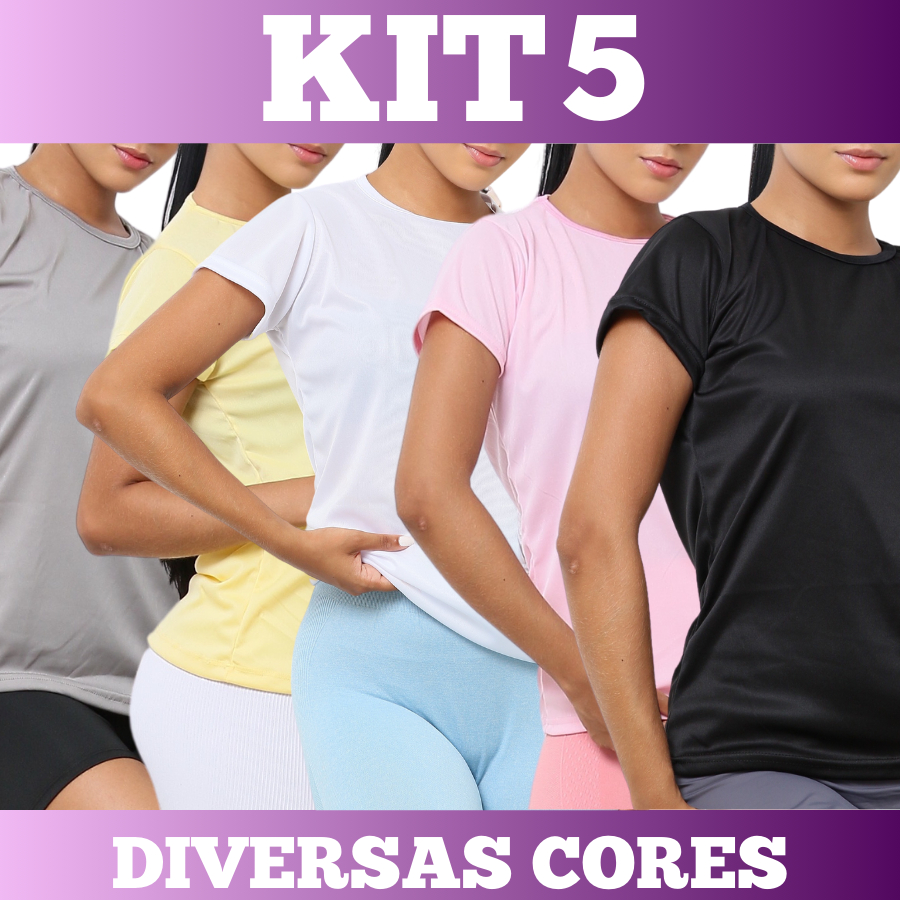 Kit 5 Camiseta Baby Look dry Fit Feminina - Casual - Treino
