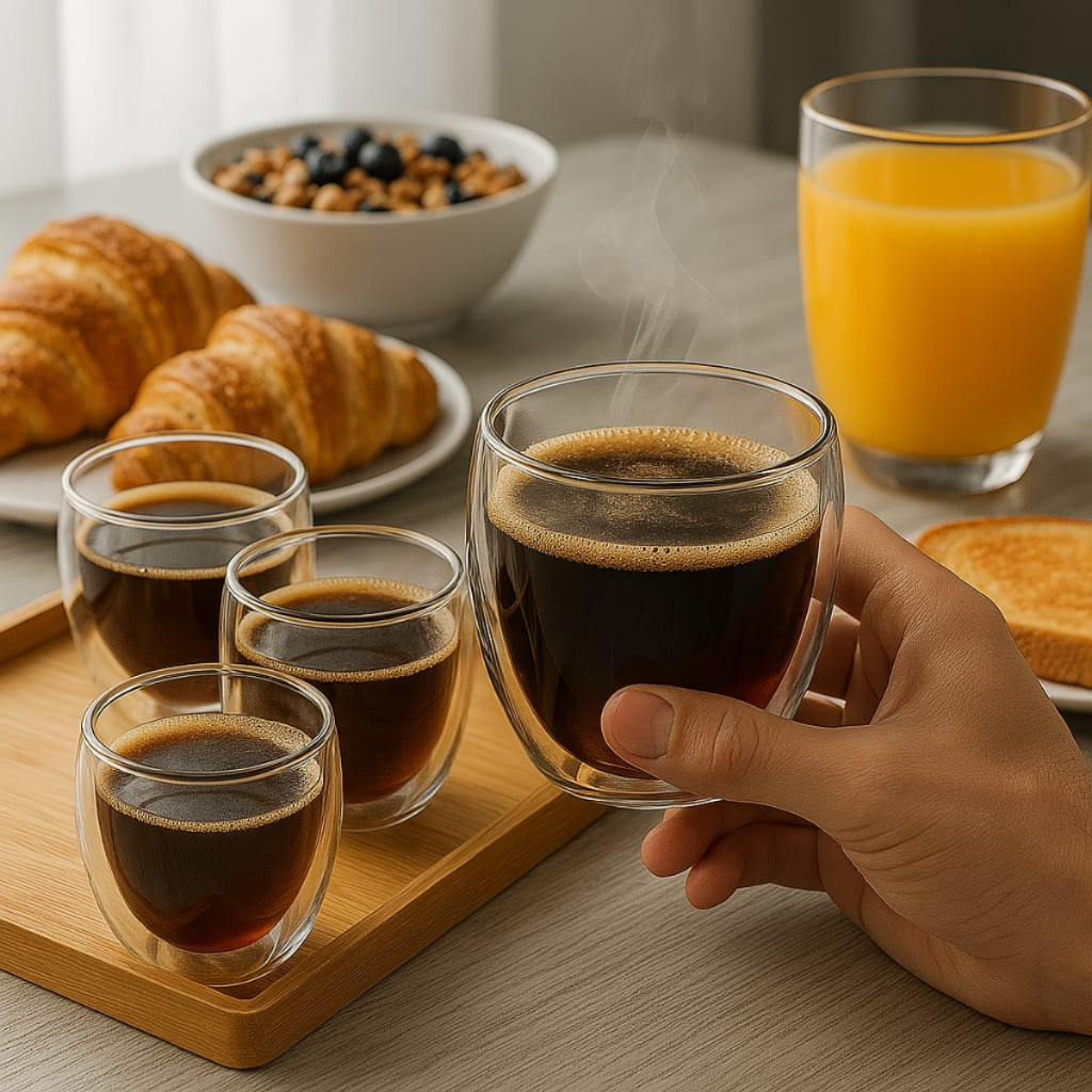 Jogo Copo Vidro Duplo Borasilicato 250 ml - Café, Chá, Suco