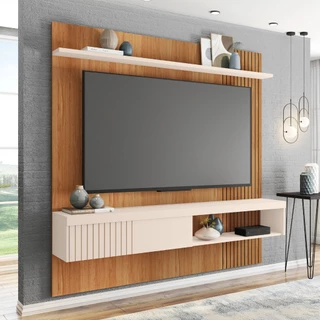 Painel Jade Para Sala Tv Até 60 Polegadas Com Prateleira Porta De Correr E Nicho