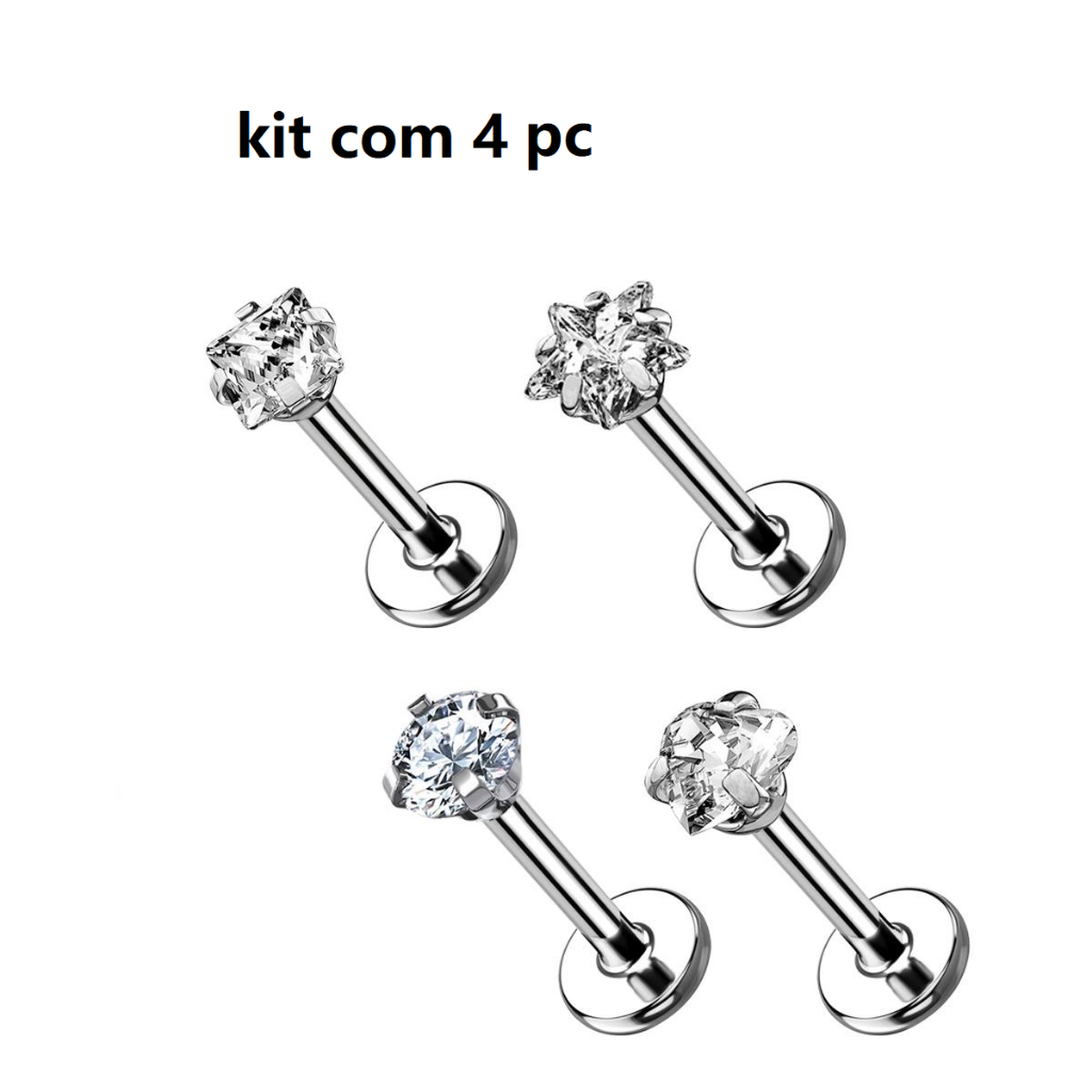 1 ou Kit 2/4 Piercing Labert Aço Zirconia Coração/Estrela , Helix/Tragus/Conch