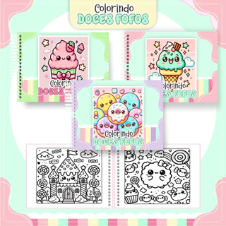 Livro de Colorir DOCES FOFOS 50 Folhas Papel 180g wire-o capa normal ou holográfica color book pintar bob good em Oferta na Shopee