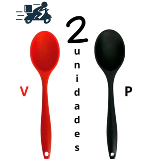 Kit Duplo de Colheres de Silicone - Perfeitas para Todos os Tipos de Panelas Preta e Vermelha