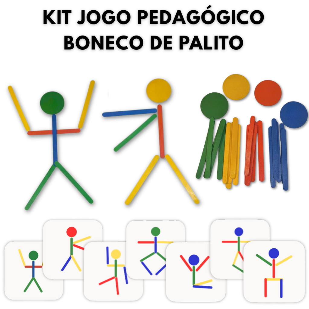 Kit Jogo Pedagógico – Boneco de Palito Coloridos - Brinquedo educativo ...
