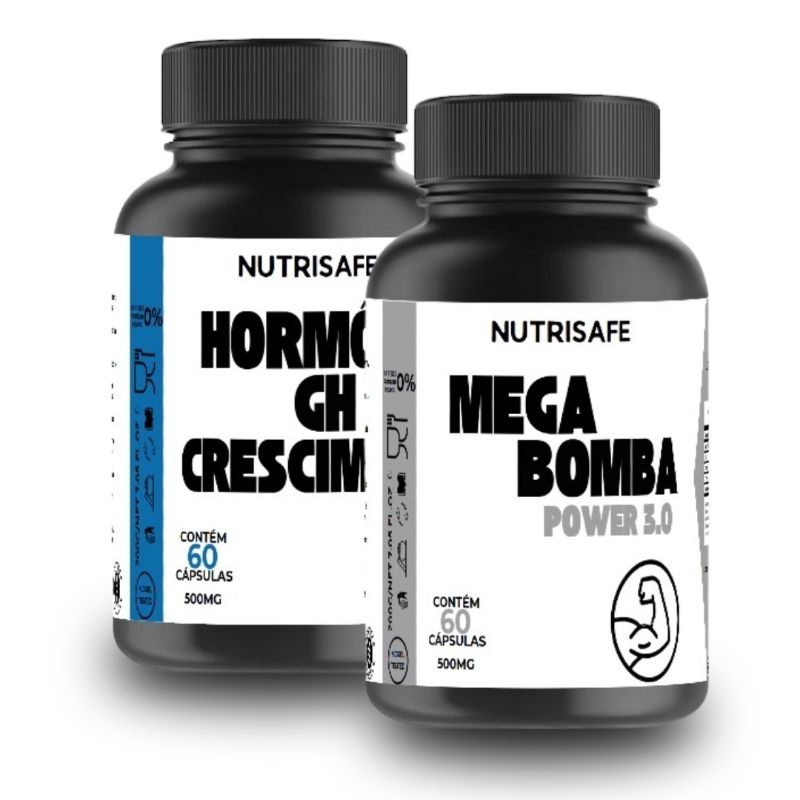 Hormônio GH Crescimento + Mega Bomba 3.0 Original NutriSafe 60 Cápsulas