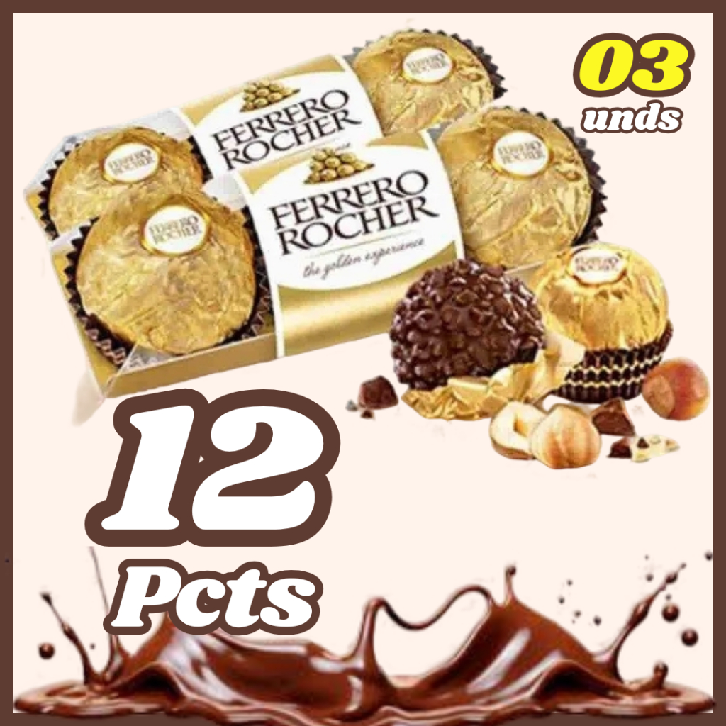 Ferrero Rocher pacote com 3 Unidades T3 - Kit com 08, 12, 32 Pacotes ...
