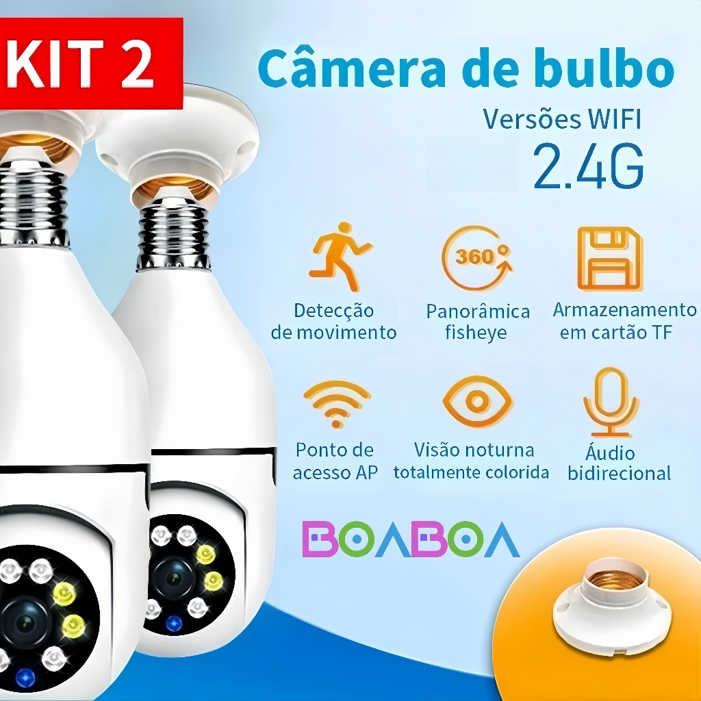 Kit 2 Camera wifi ip yoosee lampada com câmera  360 segurança externa visao noturno