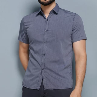 camisa social Manga curta listra slim fit nao amassa passa fácil