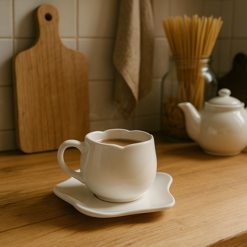 Kit 6 Xícaras Chá 200 ML Tulipa Pires Café Leite Cozinha Branco Decoração Sofisticação Delicado