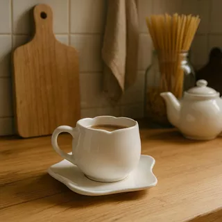 Kit 6 Xícaras Chá 200 ML Tulipa Pires Café Leite Cozinha Branco Decoração Sofisticação Delicado