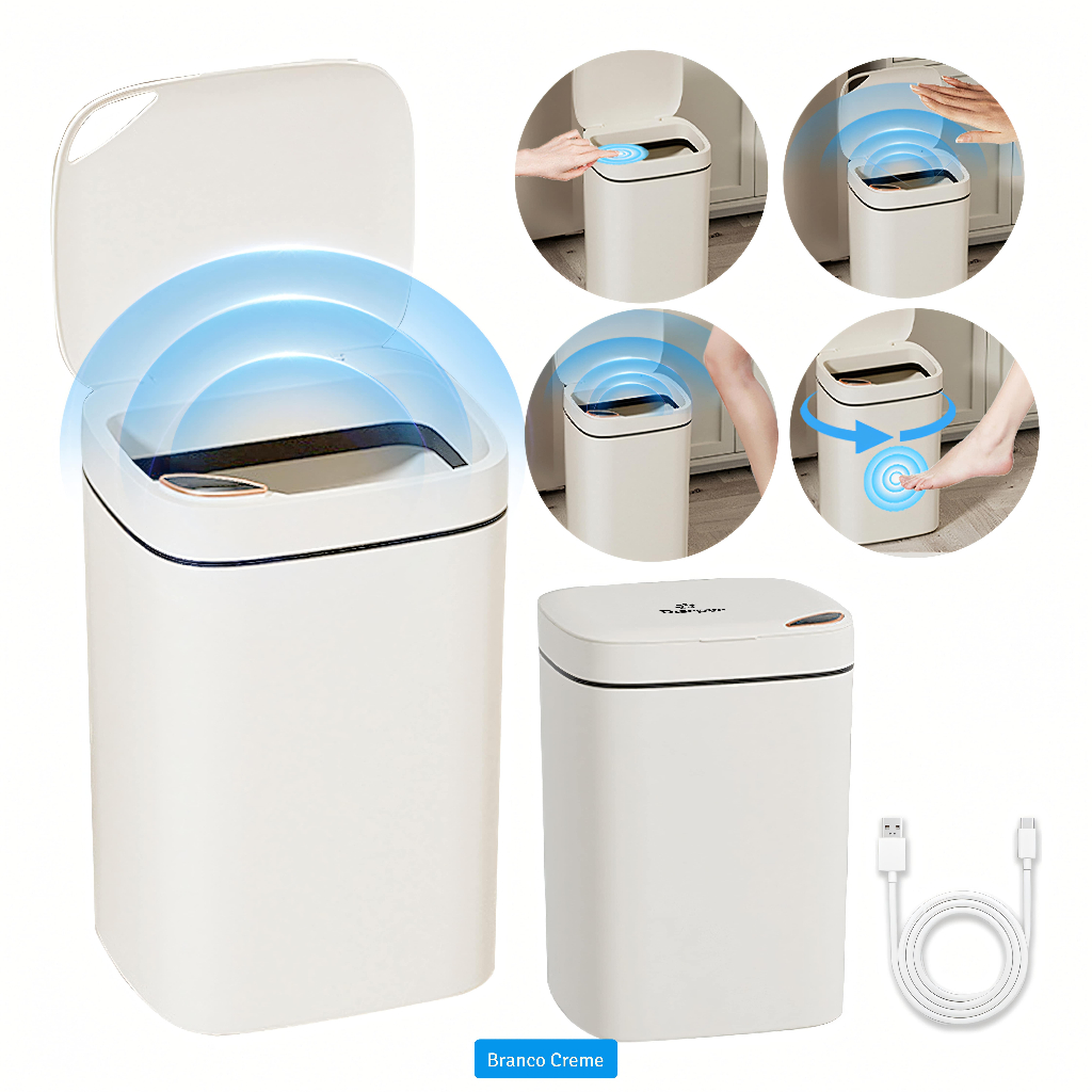 Lixeira Inteligente 12 14 16 Litros USB com Sensor Automático 3 Funções  Banheiro Cozinha Escritório | Shopee Brasil