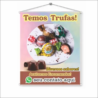 Banner Personalizado Temos Trufas A prova d'água – banner com Contato do Seu Negócio