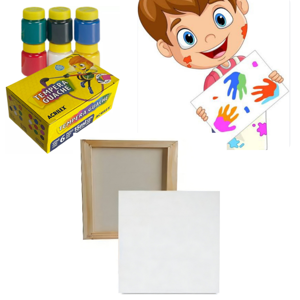 Kit Pintura Infantil Com Tela e Tinta Criança Educativo Interativo ...