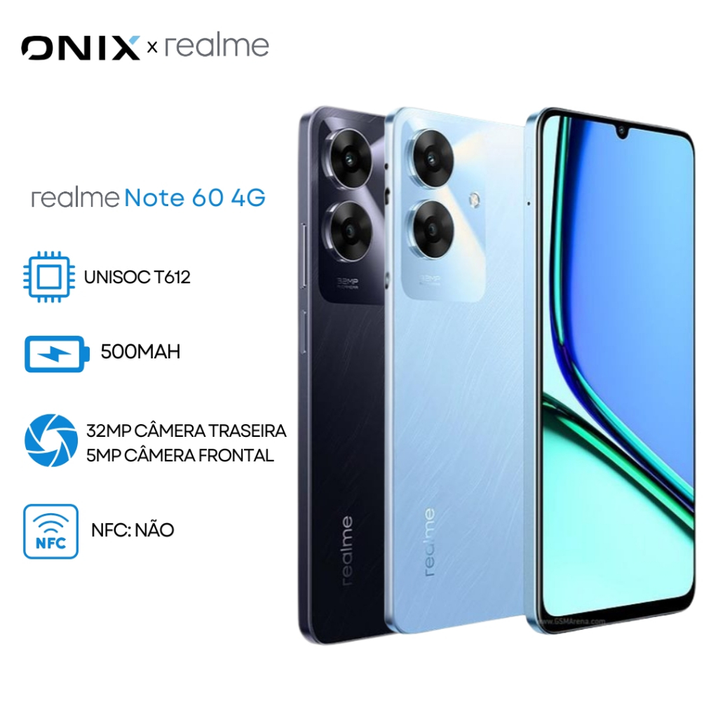 Realme Note 60 4G, Versão Global, 128GB + 4GB RAM, Câmera 32MP