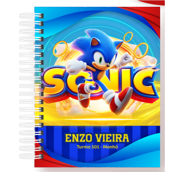 Agenda Escolar SONIC Personalizado com Nome - ESCOLHER CAPA