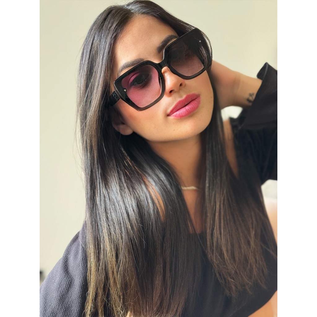 Óculos de Sol Quadrado Grande Estilo Máscara Feminino Multi Cores em Acetato UV 400 Fume Oferta