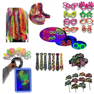 Kit Balada Festa Neon 50 Aderecos Aniversario Casamento Confraternizacao Pulseira Oculos Tiara Plaquinhas