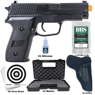 Pistola de Airsoft Spring P226 2124 6mm Rossi Vigor + Acessórios Completo