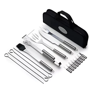 Kit Churrasco Profissional 18 Peças em Aço Inoxidável Com Estojo - Utensílios Completos Para Churrasqueiro