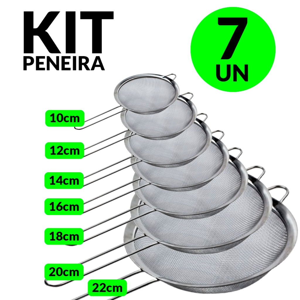 Kit Peneira de Cozinha Aço Inox Suco Oleo Farinha Casa Resta