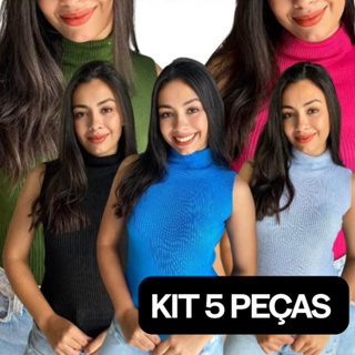 KIT 5 PEÇAS Garrafinha blusa feminina Tricot gola alta moda blogueira combo tricô canelada básica