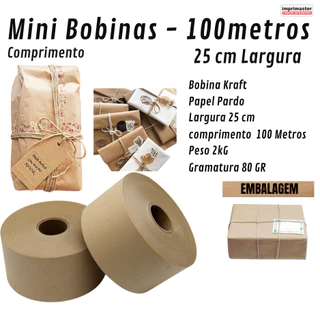 Mini Bobina de Papel Kraft Natural 25 Cm X 10 Metros - 80 Gramas c/ 2KG