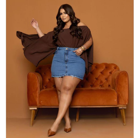 Saia jeans feminina plus size