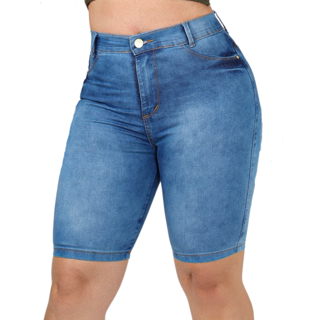 Bermudas Jeans Feminina Ciclista Cintura Alta Com Lycra Roupas ...