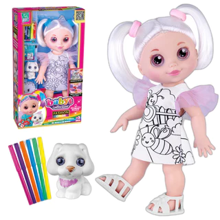 Boneca de Pintar Colorir Vestido Cabelo Pet e Sandália Fashion Color
