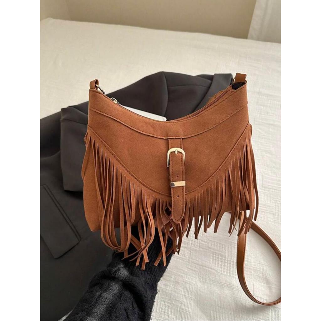 Bolsa Feminina De Franja Moda Retrô De Camurça Alça Tranversal | Shopee ...