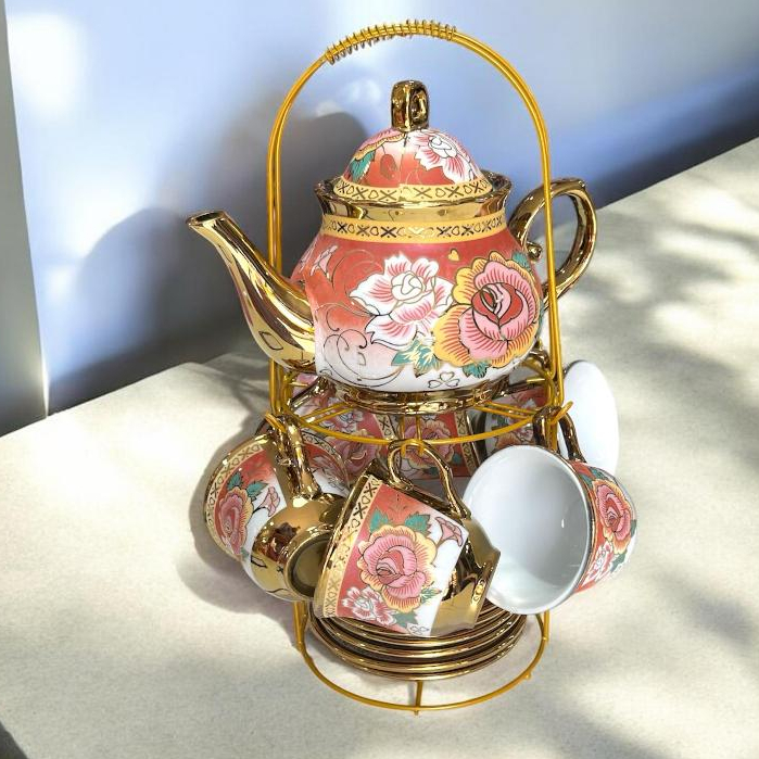 Conjunto de Chá,café Vintage em Cerâmica e porcelana com 6 Conjunto de Chá,café Vintage em Cerâmica e porcelana com 6