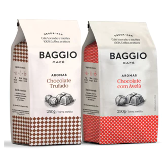 Kit com 500g Café Baggio 2 Pacotes Aromas Chocolate com Avelã e Chocolate Trufado 250g cada