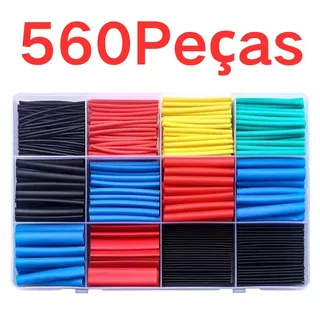Kit 560 Peças Tubo Termo Retrátil Preto Ou Colorido Emendar Isolar Fios Cabos