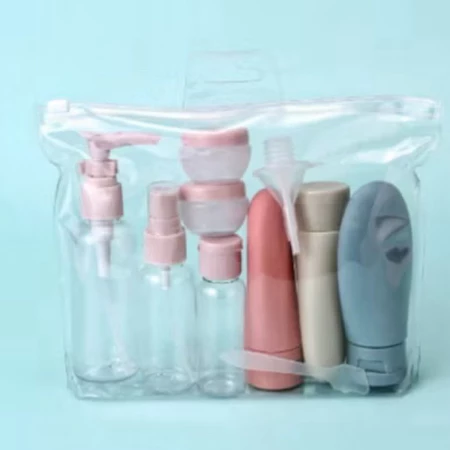 Kit viagem 10 peça higiene pessoal shampoo creme hidratante frasco pote spray ref: 2514