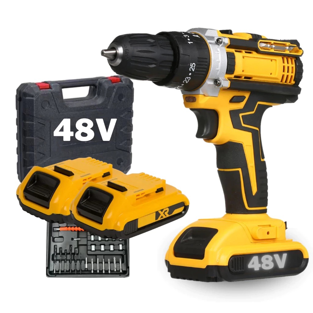 Furadeira Parafusadeira 48V Profissional com 2 Baterias Kit Completo Brocas e Acessórios para Eletricista e Construção