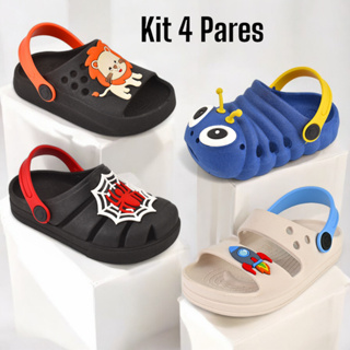 Kit 4 Pares Sandália Infantil Menino Papete Confortável Babuche Macia