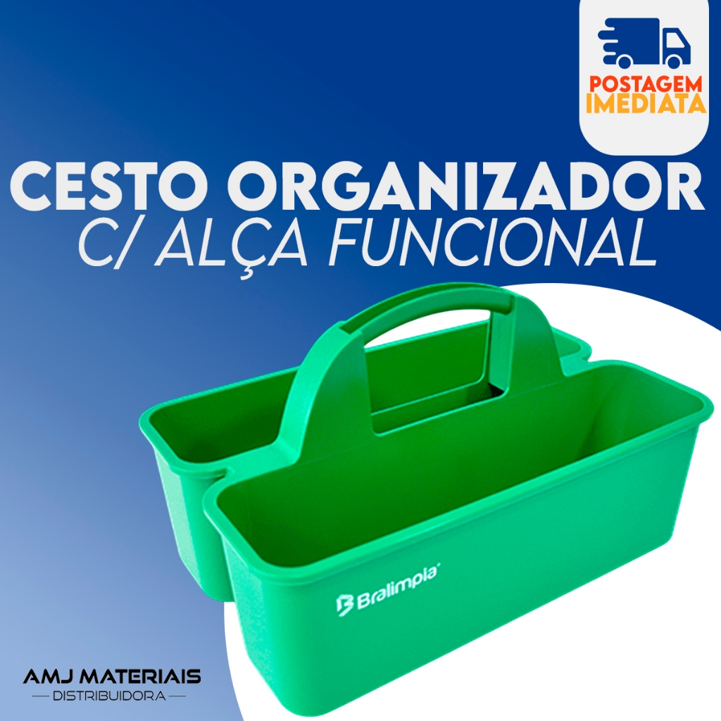 Cestinha Cesto Funcional Azul Organizador de Produtos de Limpeza Acessórios Obra Alça Multifunção
