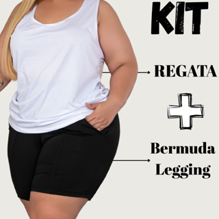 Kit Regata e Bermuda Legging Femininas Plus Size Fit Treino Academia GG ao G4 em Oferta na Shopee