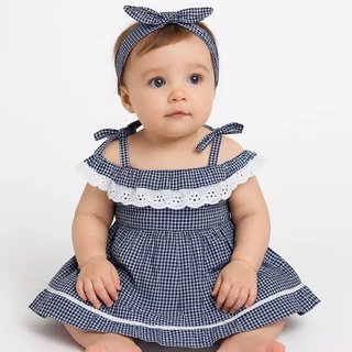 Vestido Infantil Bebê Menina Jéssica com Tiara Roupas Algodão