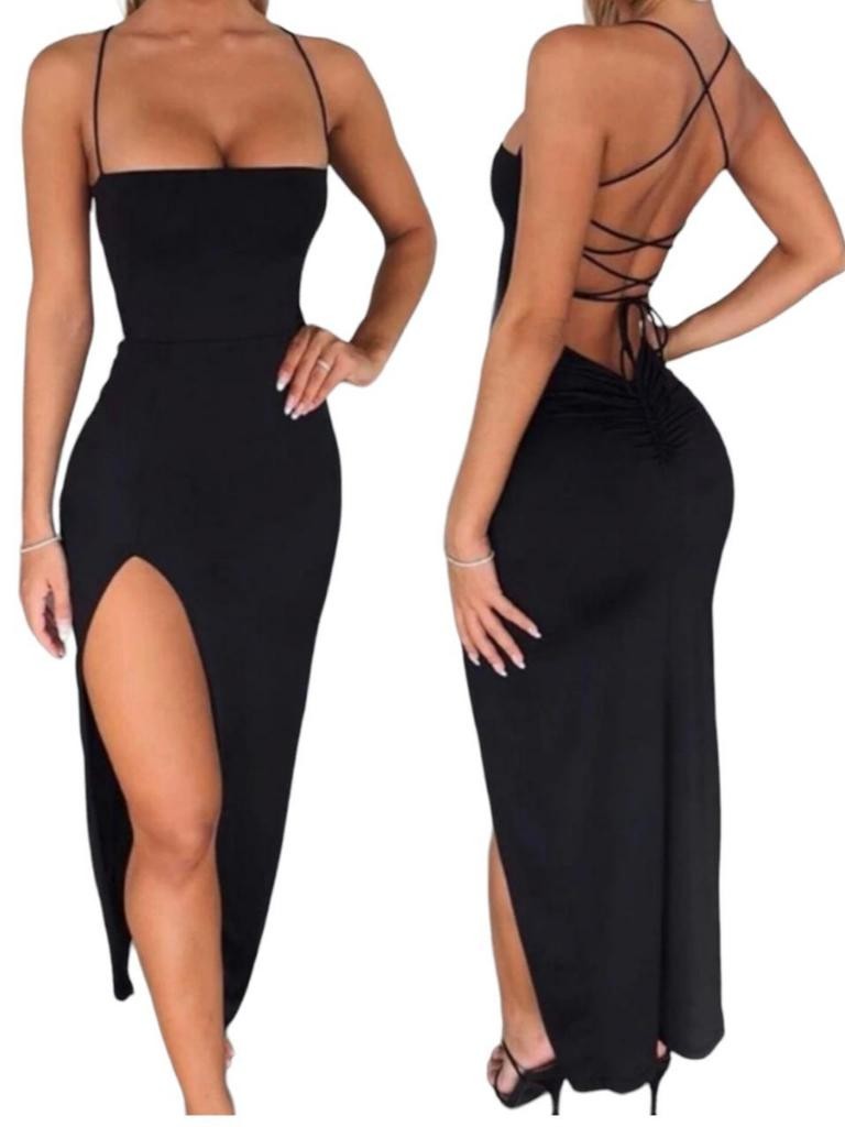 Vestido LONGO elegante com costas nuas trançadas Fenda Lateral Empina Bumbum Colado Novo