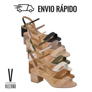 Sandália Feminina Vizzano Original Salto Médio Bloco Confortável Versátil Elegante Outono