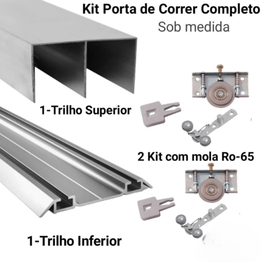 Kit Trilho Superior e Inferior com Roldanas para Porta de Correr de ...