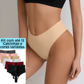 Kit 12 Calcinhas Cós Alto Fio Corte a Laser Sem Costura