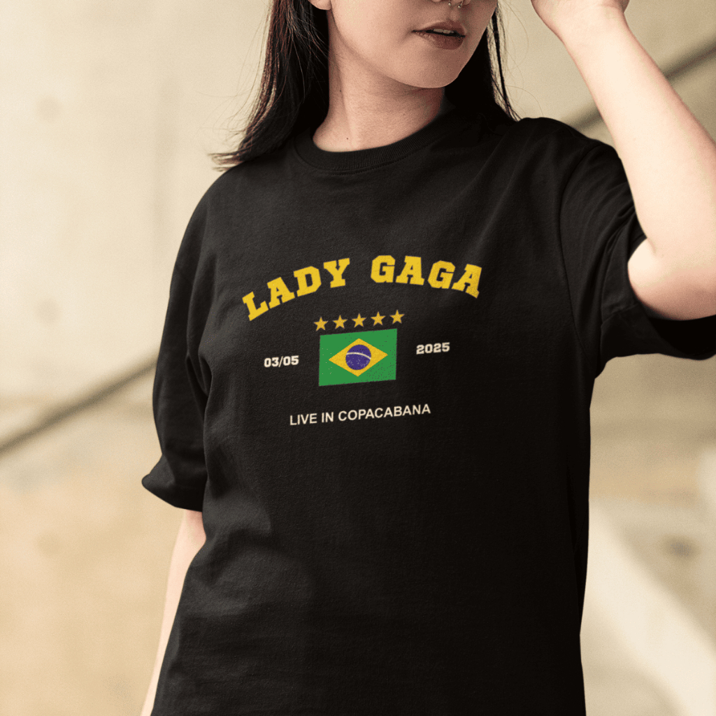 Camiseta Lady Gaga Show Brasil 2025 Copacabana Estampada Em