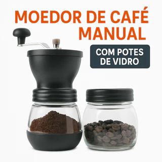 Moedor De Café e Grãos Manual Com Manivela Giratória Pote de Vidro 350 ML Unitermi