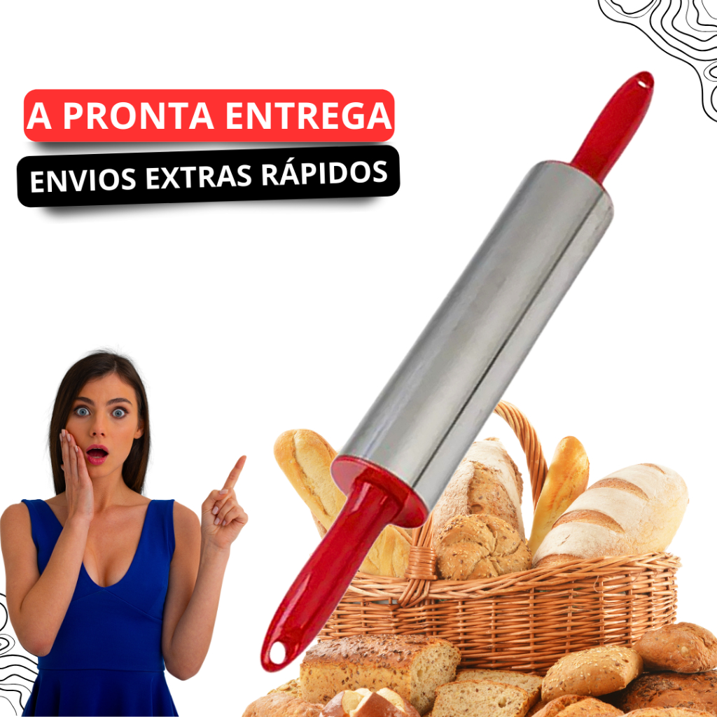 Rolo Para Massas De Aço Inox Profissional Giratório Para Abr