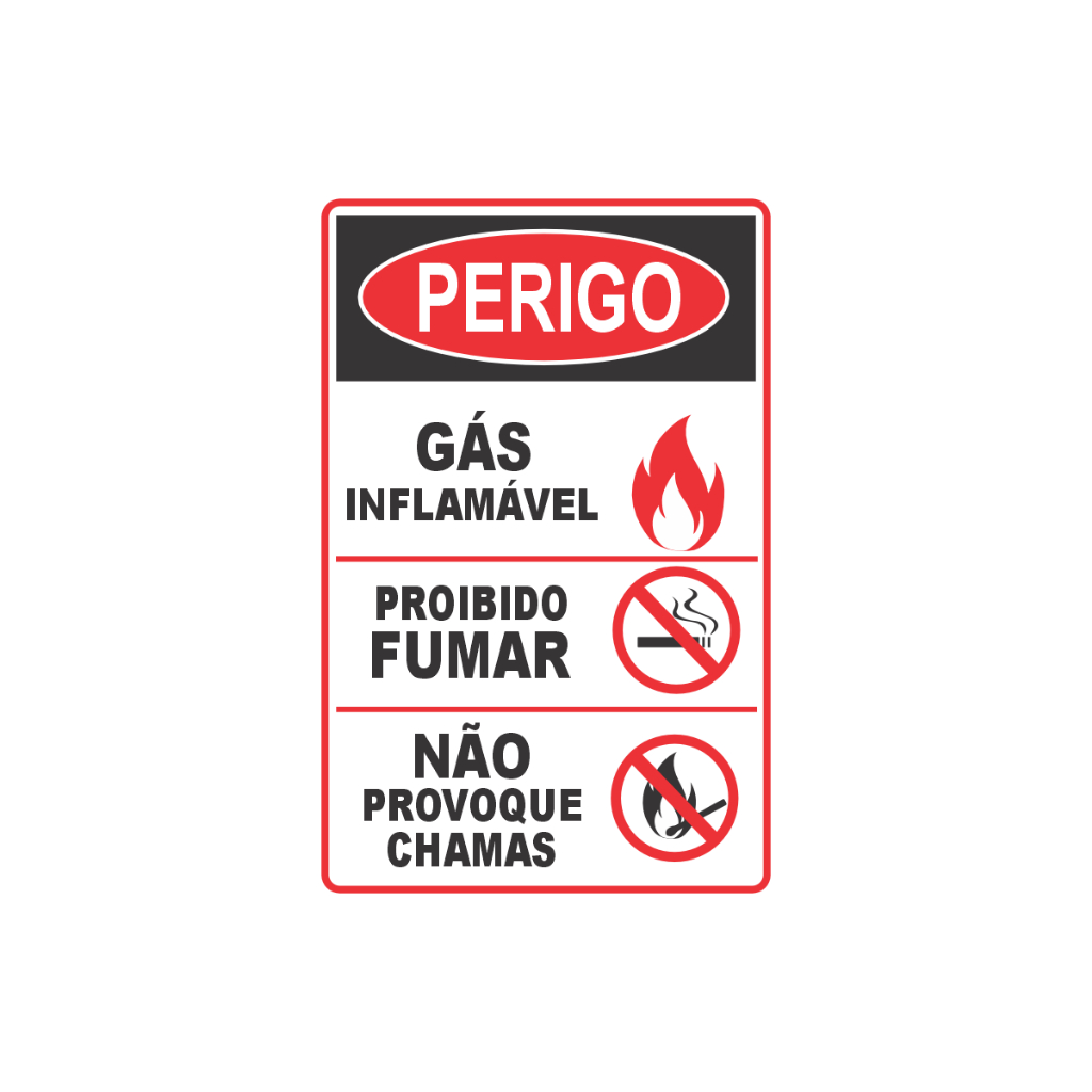 Placa Perigo Gás Inflamável Proibido Fumar Chamas 20x25 Com Fita Dupla ...